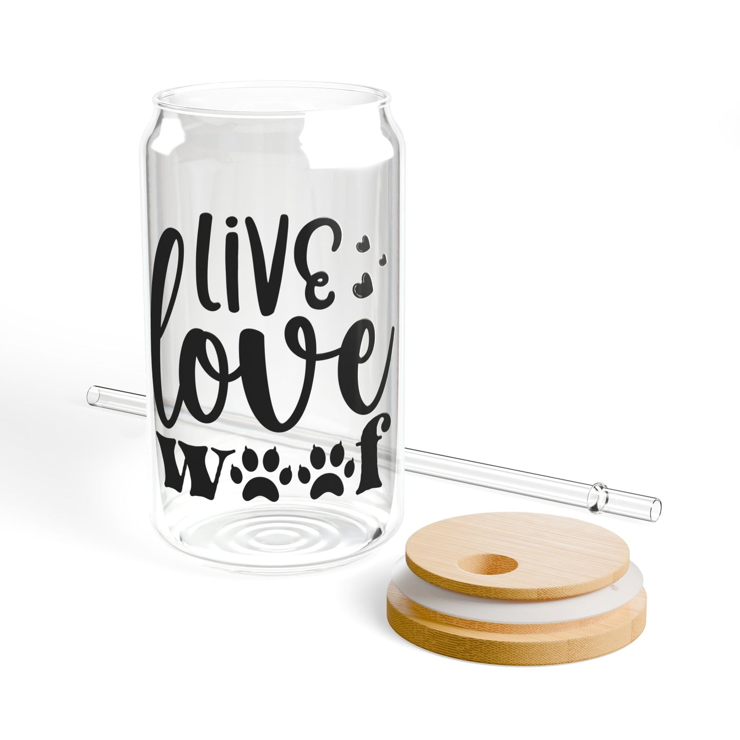 Sipper Glass, 16oz. Live Love Woof