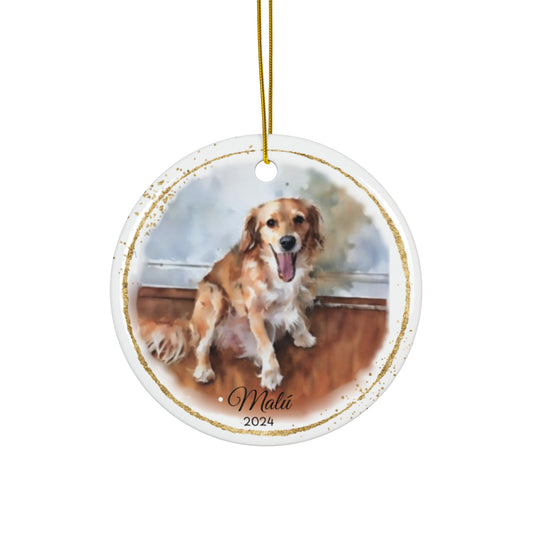 Custom Water Color Pet Ceramic Ornament, Pet Memorial Decoration, Dog Cat Lover Christmas Ornament, Holiday