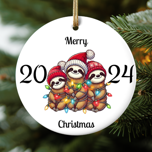 Ceramic Ornament Family Sloths 2024