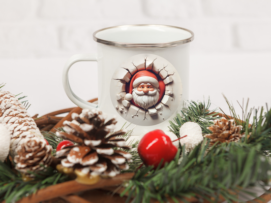 Kids Christmas Enamel Mug, Santa Claus, Snowman, Penguin, Deer, Gingerbread Man, Hot Chocolate Cup