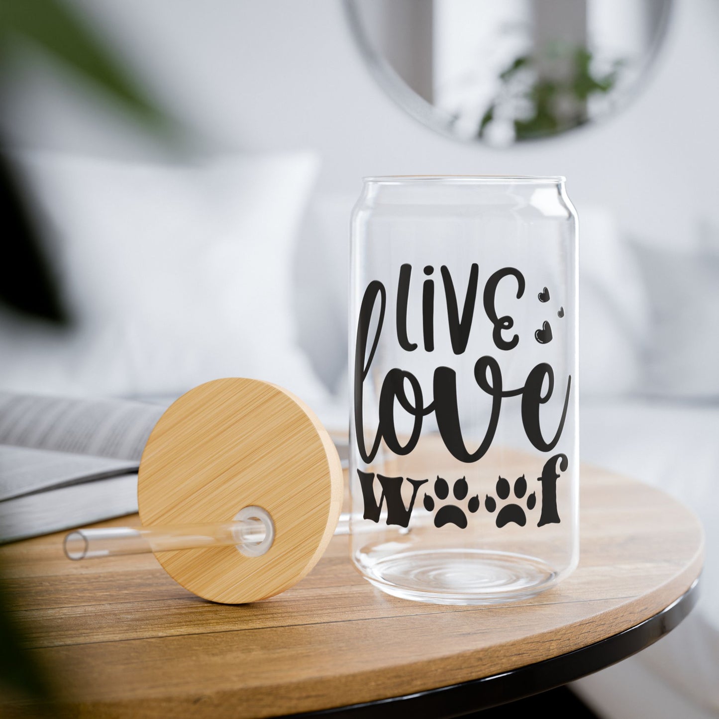 Sipper Glass, 16oz. Live Love Woof